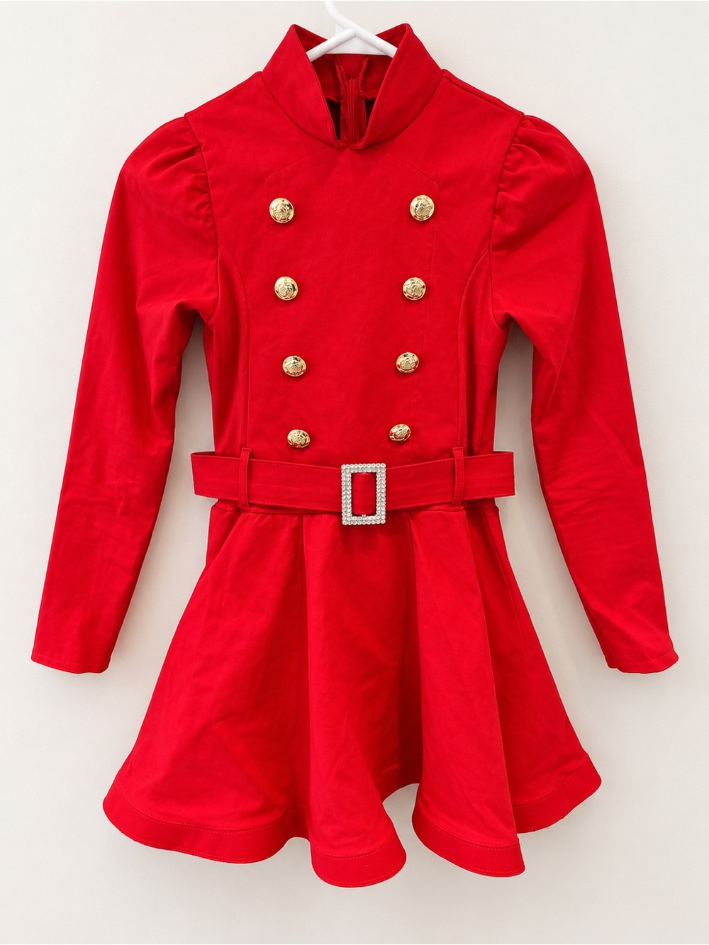 Weissman Red Nutcracker-Style Dress with Gold Buttons